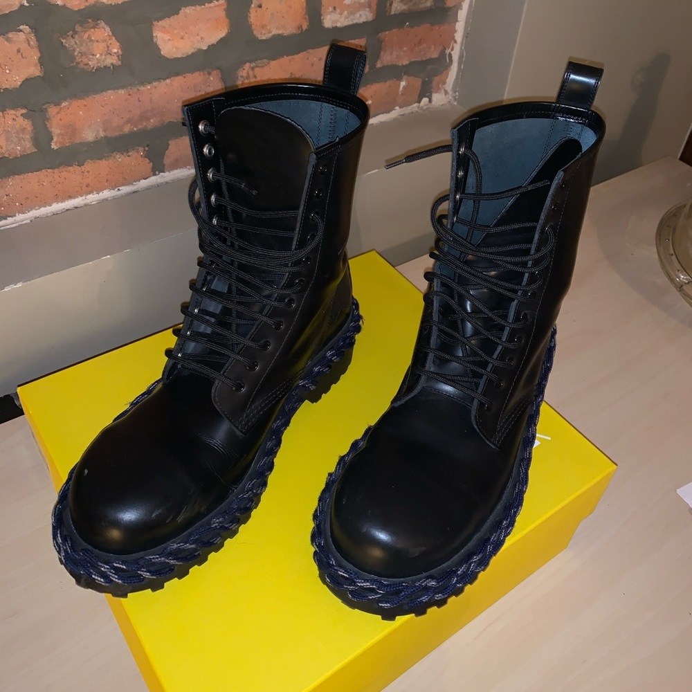 Balenciaga Leather Braided Accent Combat Boots